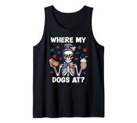 Where My Dogs At Wiener Patriotic Hotdog American USA Flag Camiseta sin Mangas