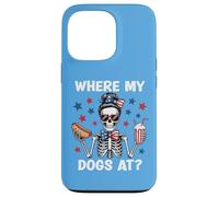 Where My Dogs At Wiener Patriotic Hotdog American USA Flag Carcasa para iPhone 13 Pro