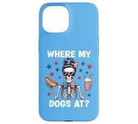 Where My Dogs At Wiener Patriotic Hotdog American USA Flag Carcasa para iPhone 15