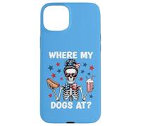 Where My Dogs At Wiener Patriotic Hotdog American USA Flag Carcasa para iPhone 15 Plus