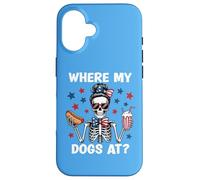 Where My Dogs At Wiener Patriotic Hotdog American USA Flag Carcasa para iPhone 16
