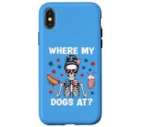 Where My Dogs At Wiener Patriotic Hotdog American USA Flag Carcasa para iPhone X/XS