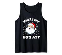 Where My HOS At Funny Xmas Pajamas Camisa de Papá Noel para Hombres y Mujeres Camiseta sin Mangas