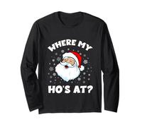 Where My HOS At Funny Xmas Pajamas Camisa de Papá Noel para Hombres y Mujeres Manga Larga