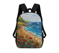 Where Poppies Meet The Waves Mochilas Impresas En 3D Para Niños 17inch Mochilas De Moda Informales Para El Día A Día, Bolsas De Viaje, Mochilas Informales Para Exteriores Para Niños Y Niñas