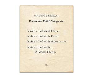 Where the Wild Things Are Book Print - Maurice Sendak Typography Poster for Inspirational Wall Decor, Library & Children's Room(Unframed,08x12inch(20x30cm))