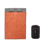 Where Tomorrow Saco de Dormir Doble 4 Estaciones con 2 Almohadas y Bolsa de Transporte Incluida - Ligero y Repelente al Agua para Camping, Acampada y Festivales - 220 x 150 x 55 cm/Naranja