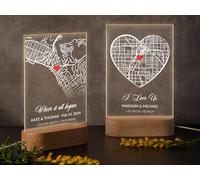 Where We Met Map Gifts - Regalos de San Valentín para ella, luz nocturna personalizada para parejas, placa acrílica personalizada para nuestra primera cita, placa de ubicación donde todo comenzó