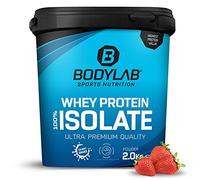 Whey Protein Isolate Fresa 2kg Bodylab24, proteína en polvo hecha de aislado de suero de leche, puede apoyar la construcción de músculo, sin aspartamo