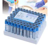 WhFKLca 100 Tubos De Vidrio para Recolección De Sangre Al VacíO, De 2 Ml, 5 Ml Y 10 Ml con TapóN De Rosca Azul, Desechables, EstéRiles, con Citrato De Sodio 1:9, para Laboratorio.,5ML