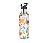 Whimsica Forest - Botella de agua de acero inoxidable aislada a prueba de fugas y sudor, botella de agua al vacío con popote para gimnasio, deportes al aire libre, 600 ml