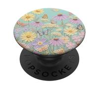 Whimsical Butterfly and Wildflower Meadow Garden Art Decor PopSockets PopGrip Adhesivo