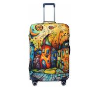 Whimsical Colorful Village Street - Fundas protectoras elásticas para equipaje de 18 a 32 pulgadas, Black, X-Large