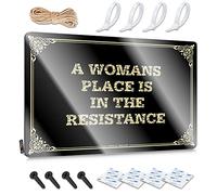 Whimsical Decor - Letrero de metal con reglas de barra Tiki preperforado, arte de metal, decoración de pared de cocina campestre A Womans Place Is In The Resistance - Decoración de habitación