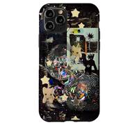 Whimsical Disco Cat Y2K Starry Maroon Collage Estética Carcasa para iPhone 11 Pro