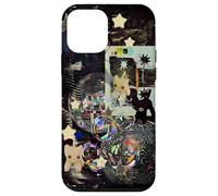 Whimsical Disco Cat Y2K Starry Maroon Collage Estética Carcasa para iPhone 12 Mini