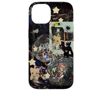 Whimsical Disco Cat Y2K Starry Maroon Collage Estética Carcasa para iPhone 14