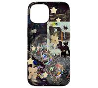Whimsical Disco Cat Y2K Starry Maroon Collage Estética Carcasa para iPhone 15