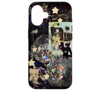 Whimsical Disco Cat Y2K Starry Maroon Collage Estética Carcasa para iPhone 16