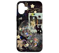 Whimsical Disco Cat Y2K Starry Maroon Collage Estética Carcasa para iPhone 16 Plus