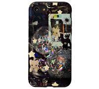 Whimsical Disco Cat Y2K Starry Maroon Collage Estética Carcasa para iPhone SE (2020) / 7/8