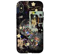 Whimsical Disco Cat Y2K Starry Maroon Collage Estética Carcasa para iPhone X/XS