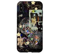 Whimsical Disco Cat Y2K Starry Maroon Collage Estética Carcasa para iPhone XS MAX