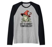 Whimsical Frog Wizard Off to Commit Tom Foolery Frog Meme Camiseta Manga Raglan