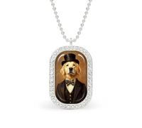 Whimsical Golden Retriever As A Gentleman - Collar con colgante rectangular de plata para mujer, joyería de aleación con llavero