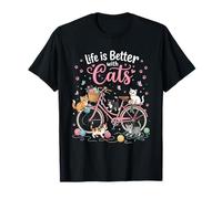 Whimsical Kittens on Bike - Ovillo de Lana, diseño de Gato felino Camiseta