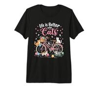 Whimsical Kittens on Bike - Ovillo de Lana, diseño de Gato felino Camiseta Premium