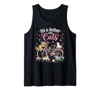 Whimsical Kittens on Bike - Ovillo de Lana, diseño de Gato felino Camiseta sin Mangas