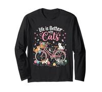 Whimsical Kittens on Bike - Ovillo de Lana, diseño de Gato felino Manga Larga