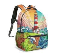 Whimsical Lighthouse & Orca - Mochila con estampado de cuento de hadas de fantasía de 16 pulgadas, mochila escolar para niños y adolescentes, 02., L, Casual