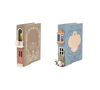 Whimsical Miniature House Bookends with Led Lighting, Handmade Decorative Accents For Bookshelves, Desk Organizer, Or Cozy Home Decor Gift Idea (Blue, 2PCS Bookstand)
