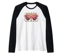 Whimsical Raspberry Decor For Women and Girls Floral Berry Camiseta Manga Raglan