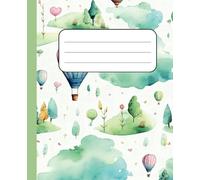 Whimsical Watercolor Notebook with Hot Air Balloons and Castle | Perfect for Girls | 110 Lined Pages for School, Writing or Drawing , Composition Notebook,