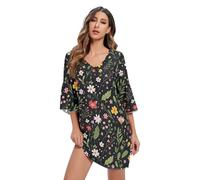 Whimsical Wildflowers - Vestido de gasa para mujer, vestido de playa estampado con mangas, Flores silvestres caprichosas, Large