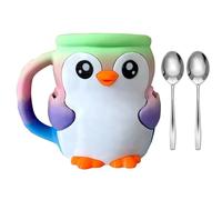 Whimsically - Organizador de helado, diseño de pingüinos, doble cuchara, protectores de bebidas frías con cajón secreto, soporte multiusos para bebidas frías