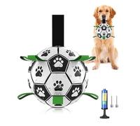 Whimsii Juguetes de fútbol para perros, juguete interactivo para perros con pestañas de agarre, pelota duradera para perros pequeños y medianos, tira y afloja, juego acuático