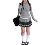 Whimsy Clothes Music Note Graphic Long Sleeve Vintage Shirt y2k Harajuku Polka Dot Kawaii Tops EMO Grunge T-Shirt (Gray,L)