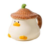 Whimsy Duck Cup - Taza de cerámica con tapa de sombrero, vajilla de animales 3D | Bonita taza de café de pato de 400 ml con asa y tapa, taza de coleccionista pintada a mano para adultos, mujeres y