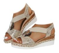 Whimsyard 2025 Sandalias de cuña ortopédicas cómodas,sandalias de cuña con plataforma para mujer,informales,con punta abierta,cómodas para caminar al aire libre,zapatos de playa soporte (Oro,39)