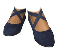 Whimsyard Elegantes, de un solo color, con tacón de cuña bajo y banda elástica, ballestas cerradas ortopédicas de ante con soporte para el arco del pie para mujer (Azul, 42)