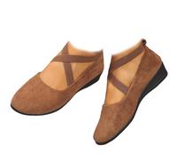 Whimsyard Elegantes, monocolor Bailarinas con tacón bajo en cuña y banda elástica, Bailarinas cerradas ortopédicas de ante con soporte para el arco para mujer (Marrón, 38)