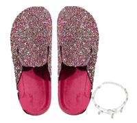 Whimsyard Pantuflas de corcho con lentejuelas cómodas y casuales para mujer, zuecos ortopédicos con soporte de arco para mujer, sandalias de punta cerrada, Purple, 40 EU