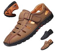 Whimsyard Sandalias De Cuero Huecas De Moda Para Hombre,sandalias Deportivas Transpirables,ortopédicas Con Soporte De Arco,informales De Cuero,con Punta Cerrada Ajustable,para Exteriores (Marrón,42)