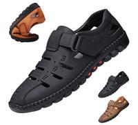 Whimsyard Sandalias De Cuero Huecas De Moda Para Hombre,sandalias Deportivas Transpirables,ortopédicas Con Soporte De Arco,informales De Cuero,con Punta Cerrada Ajustable,para Exteriores (Negro,43)