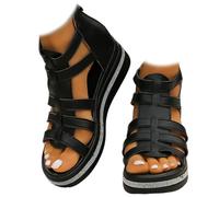 Whimsyard Sandalias de cuña con adornos de diamantes de imitación, sandalias de cuña ortopédicas de plataforma para mujer con soporte de arco, sandalias de cuña casuales con tiras envueltas en tiras