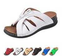 Whimsyard Sandalias ortopédicas cómodas con lazo para mujer, plataforma de cuña, punta abierta, brida, soporte para el arco, sandalias de playa de cuña ancha, blanco, 36 EU